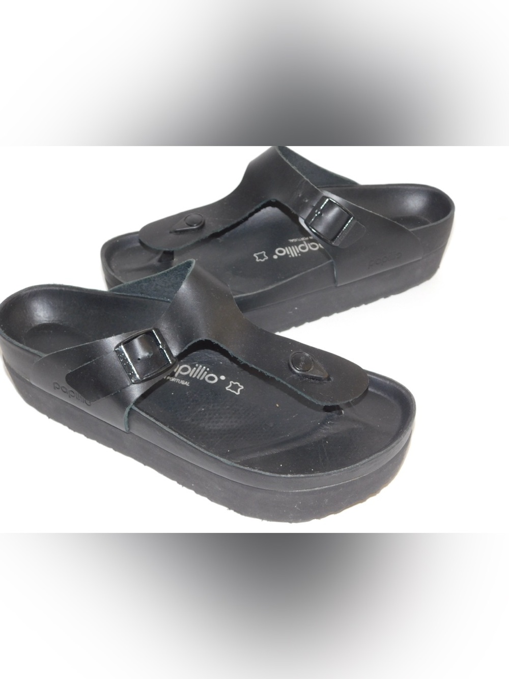 PAPILLIO birkenstock gizeh black leather platform sandals 41 L 10 M 8